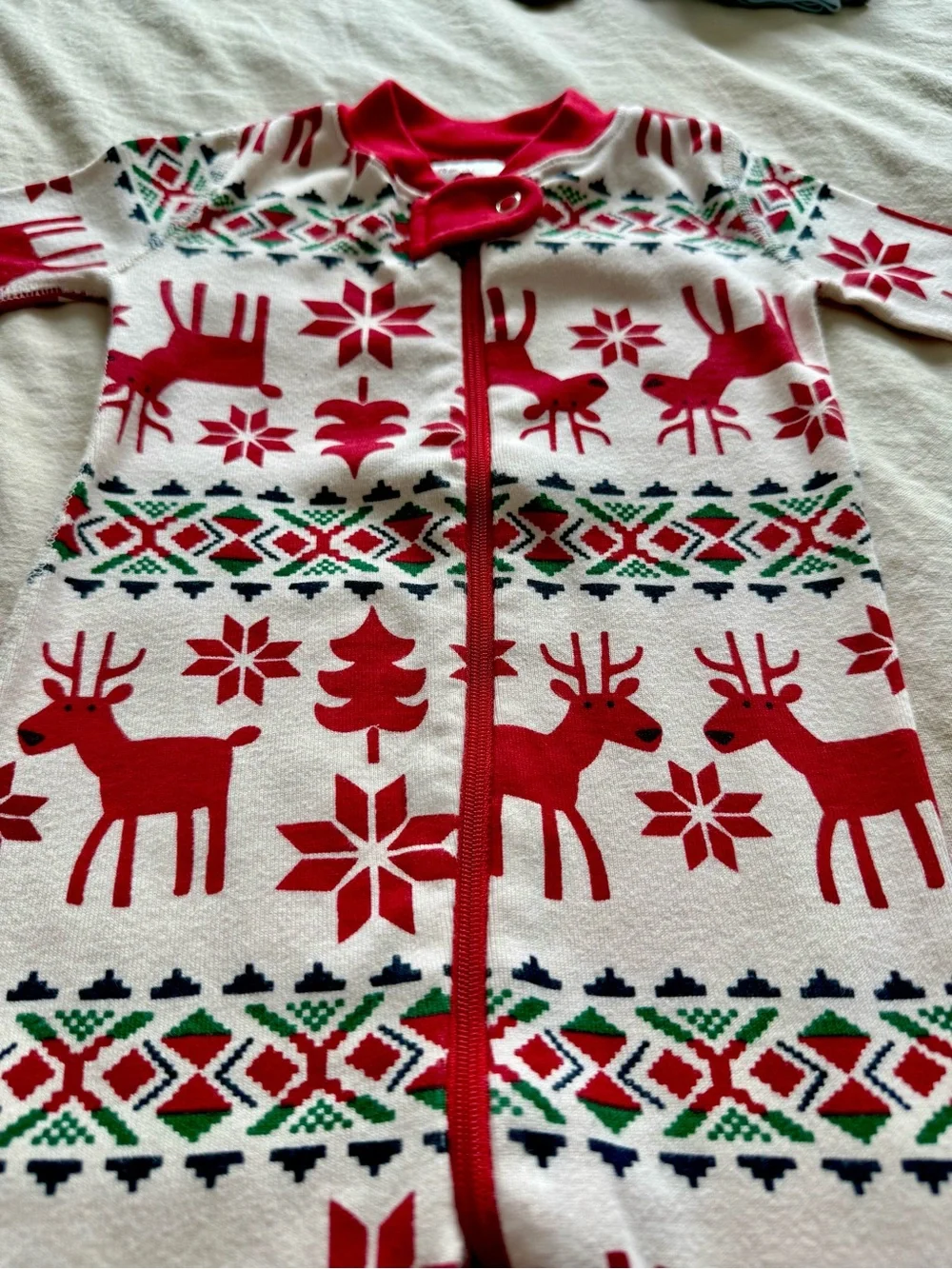 Hanna Andersson Organic Cotton Zip Sleeper 6-12M Fair Isle Dear Deer Christmas